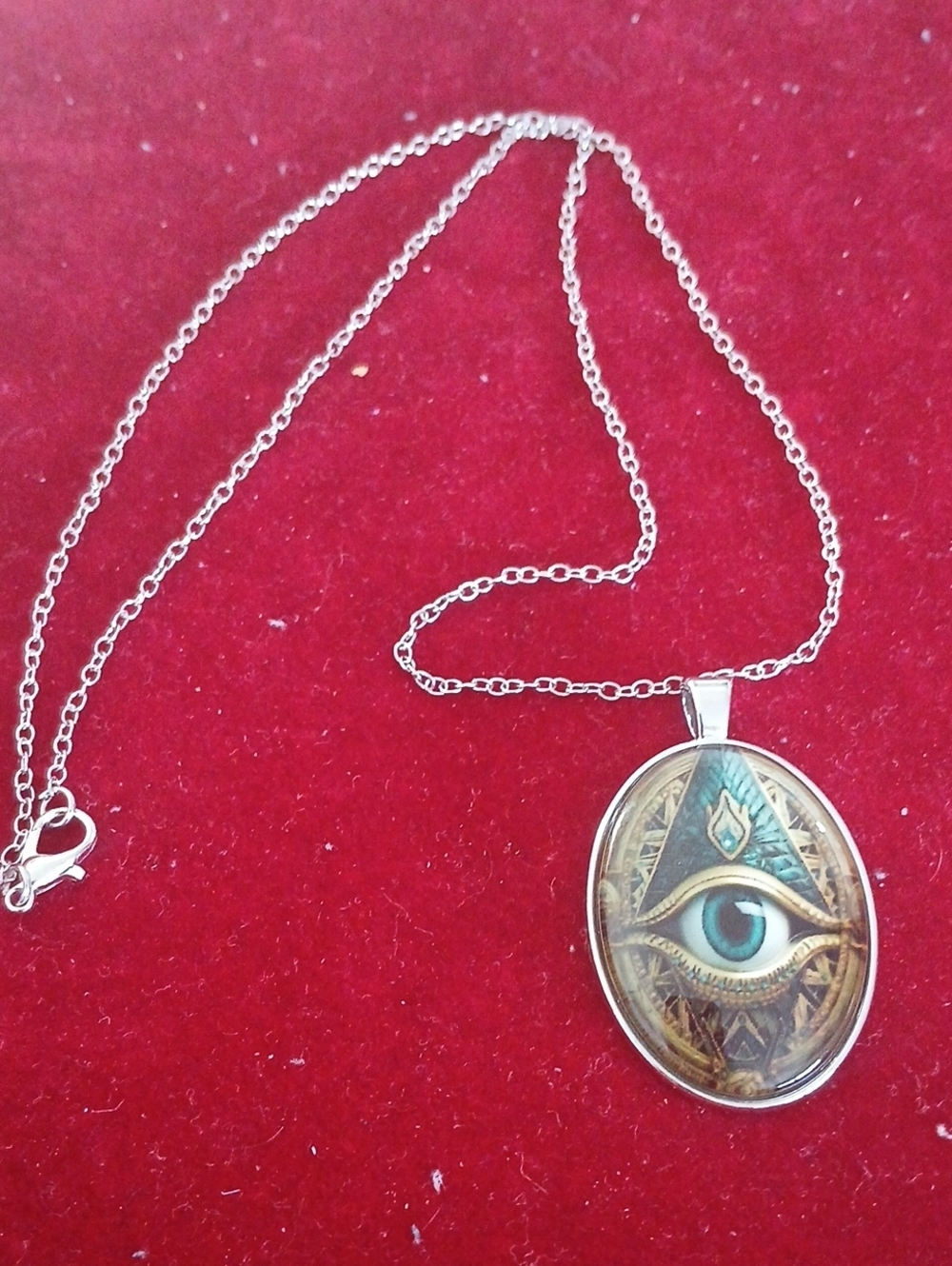 All-Seeing Eye Pendant Necklace in Teal and Gold - Women Jewelry